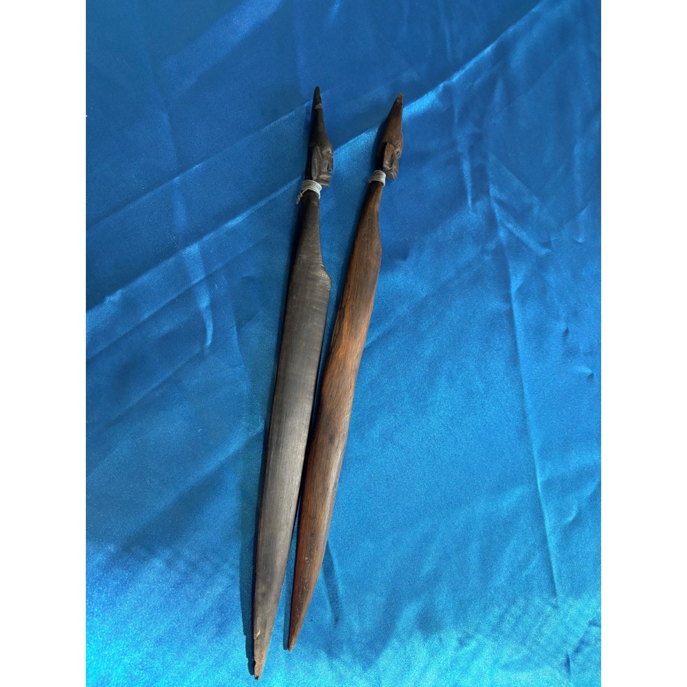 Vintage Hand Carved African Tribal Wood Letter Opener‎ Pair Set of 2 - Picture 2 of 16